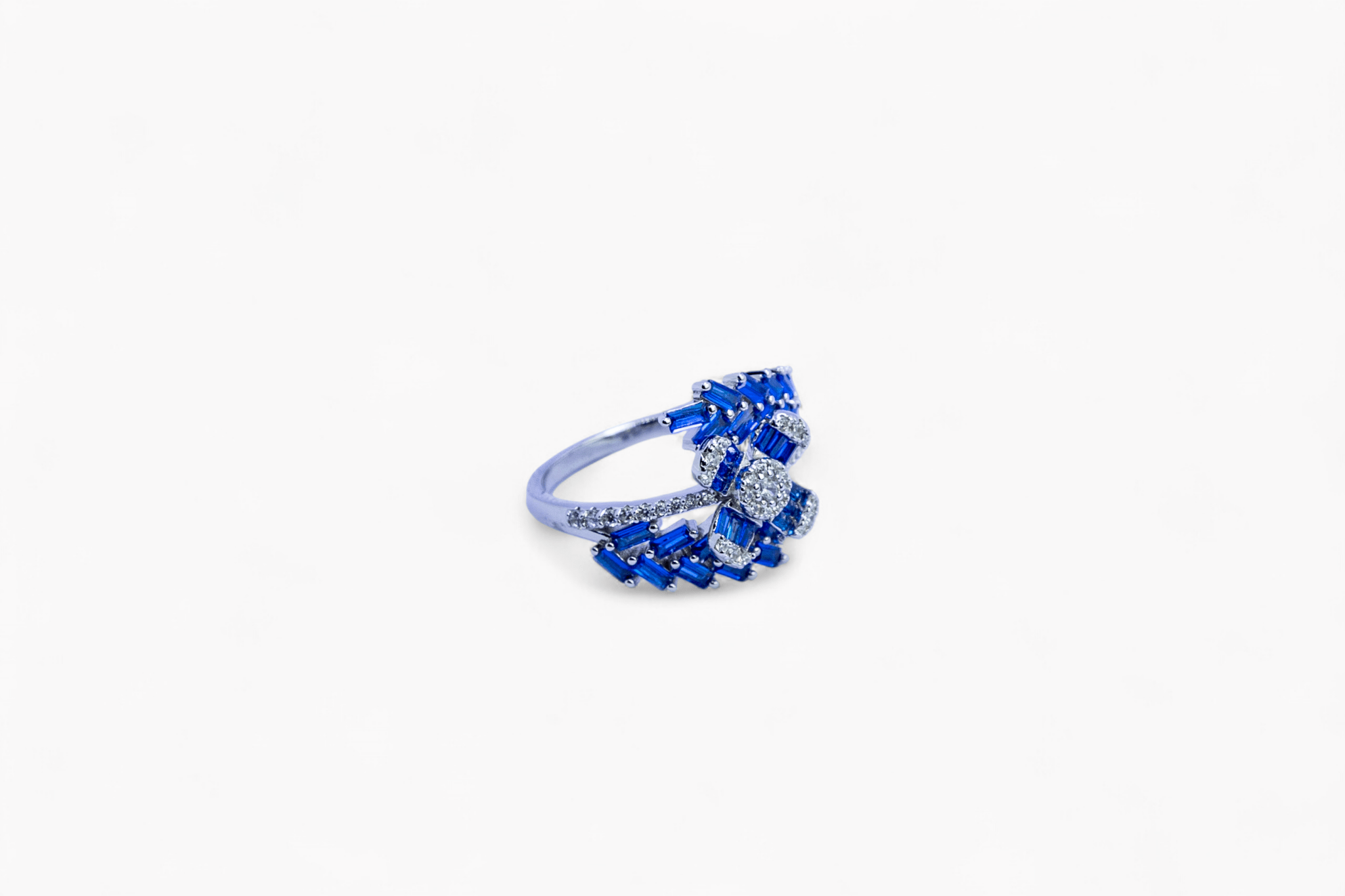 Sapphire - Blue Baguette Bypass Ring - Miraura Jewels
