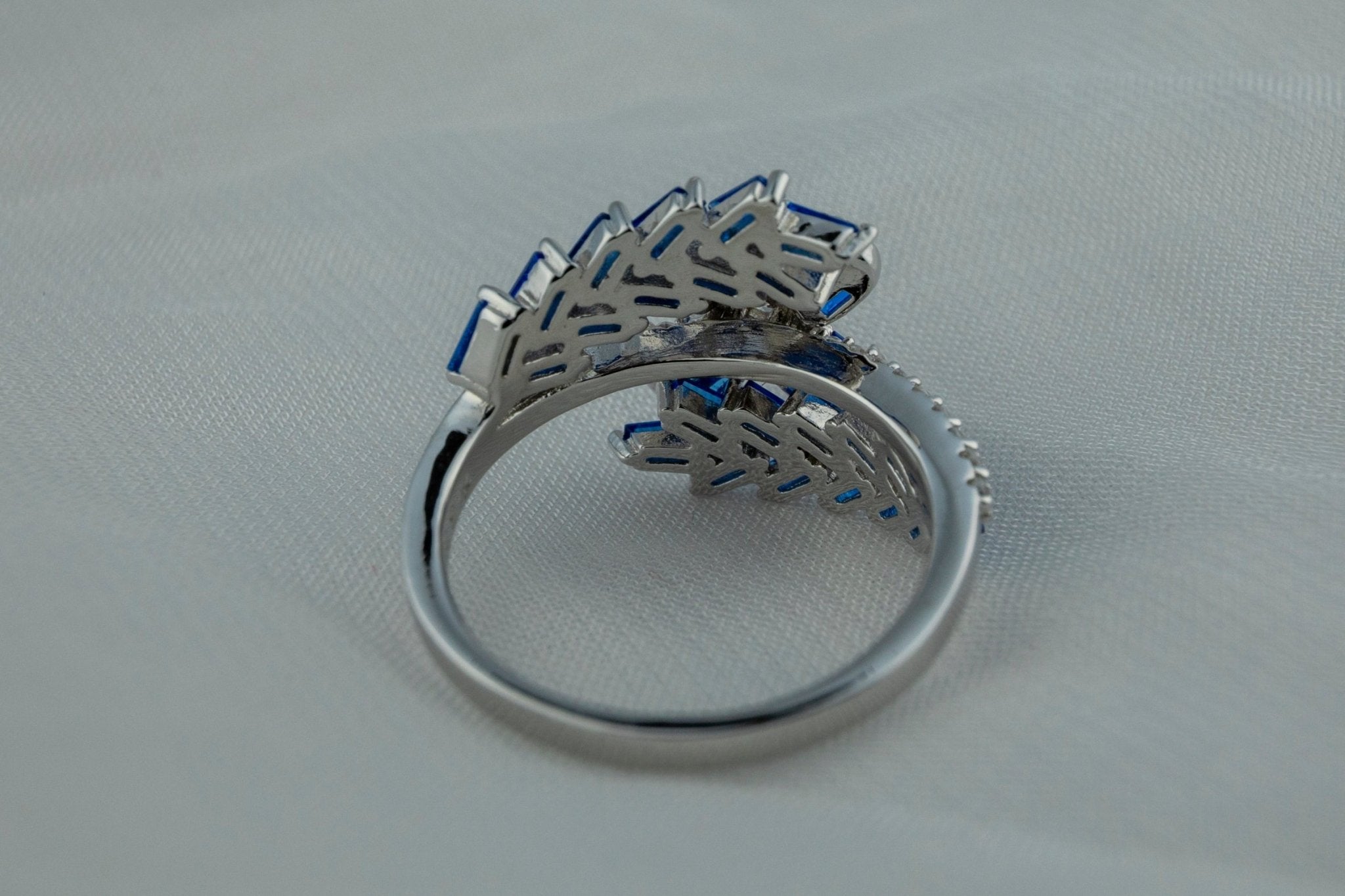 Sapphire - Blue Baguette Bypass Ring - Miraura Jewels