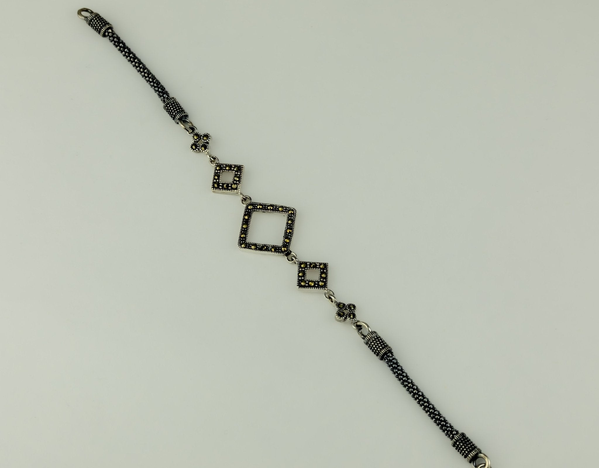 Silver - Toned Marcasite Kite Station Bracelet - Miraura Jewels