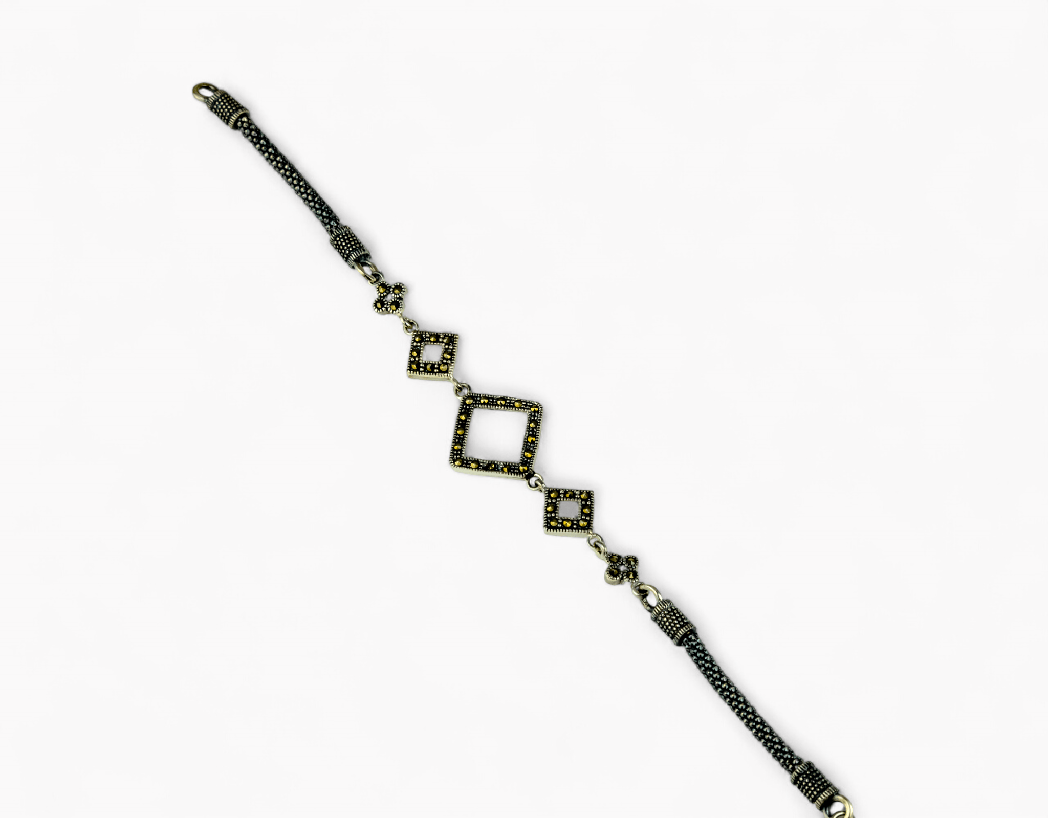 Silver - Toned Marcasite Kite Station Bracelet - Miraura Jewels