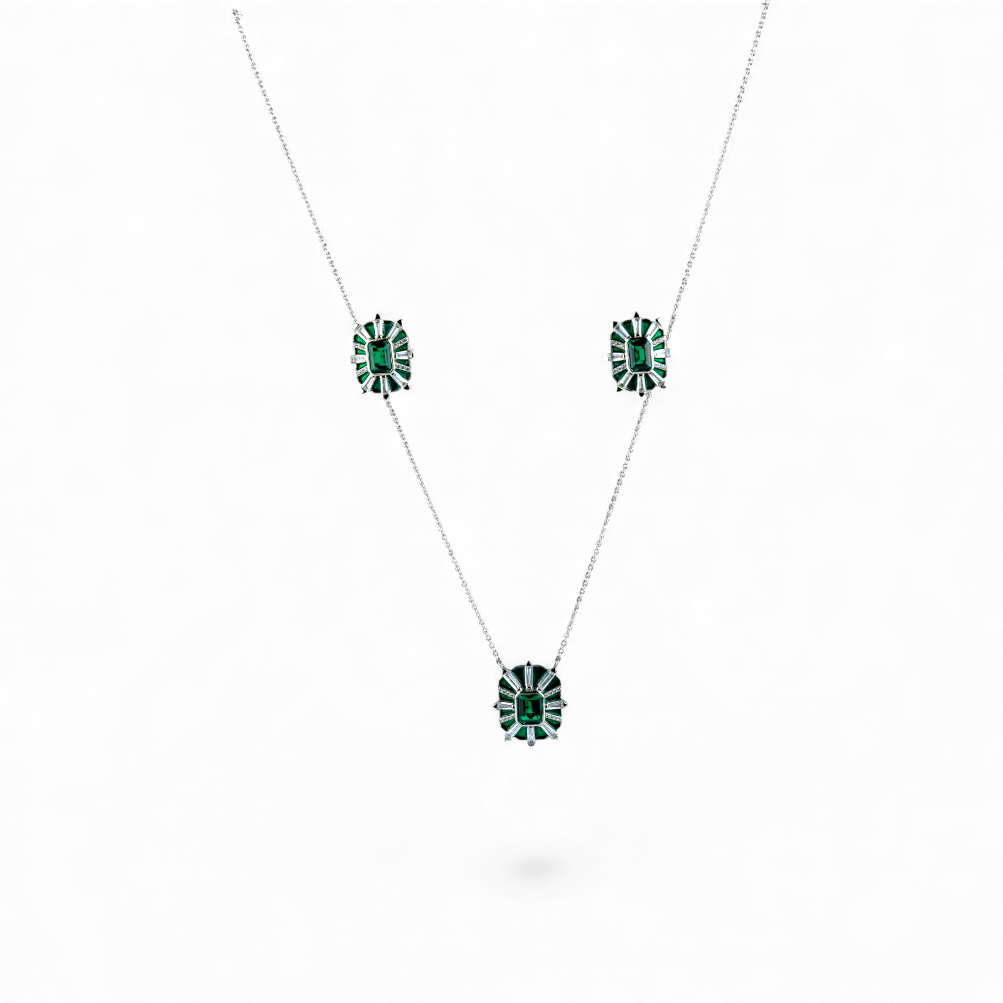 Starburst Green Enamel and Emerald Pendant Set - Miraura Jewels
