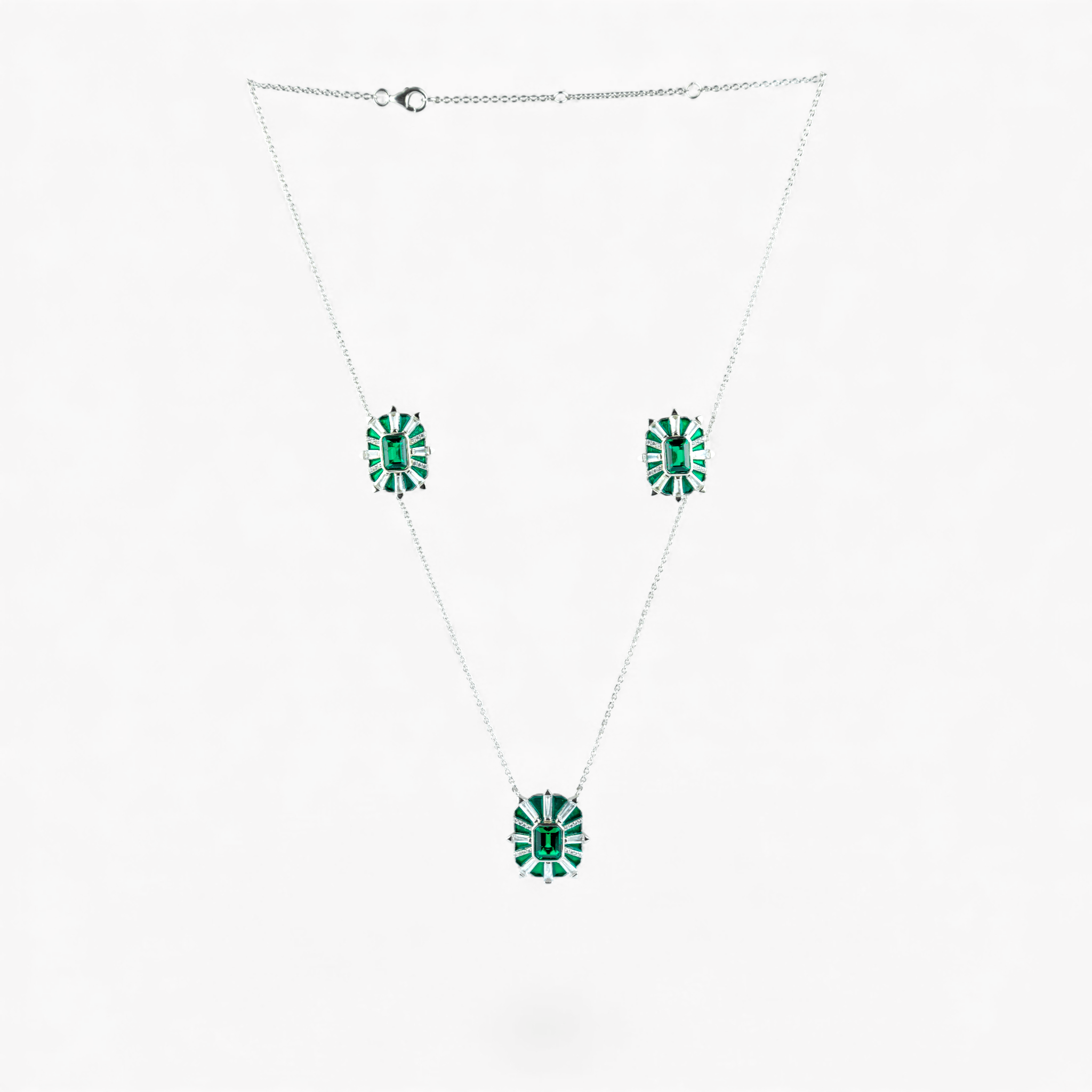 Starburst Green Enamel and Emerald Pendant Set - Miraura Jewels