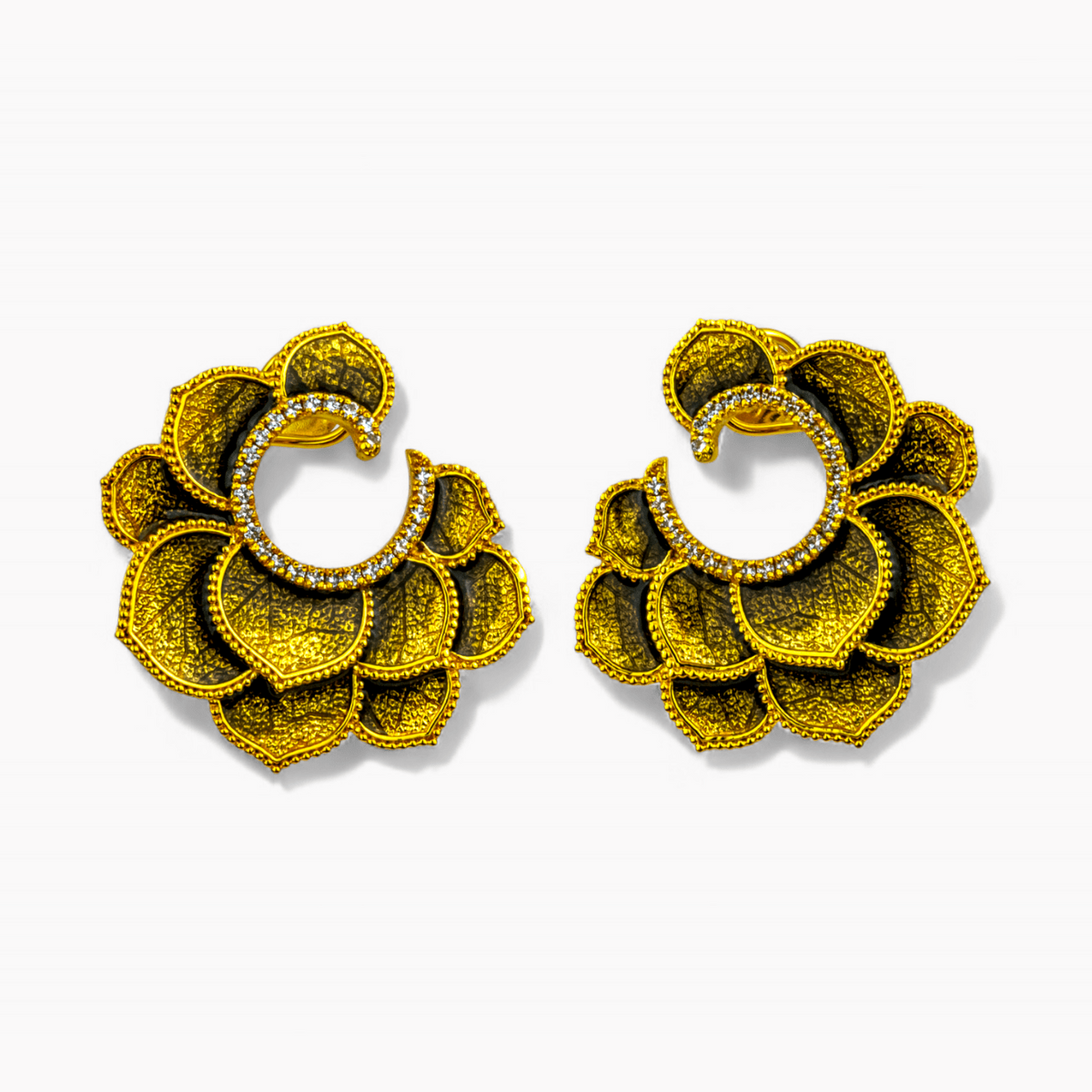 Textured Gold Floral Hoop Earrings - Miraura Jewels