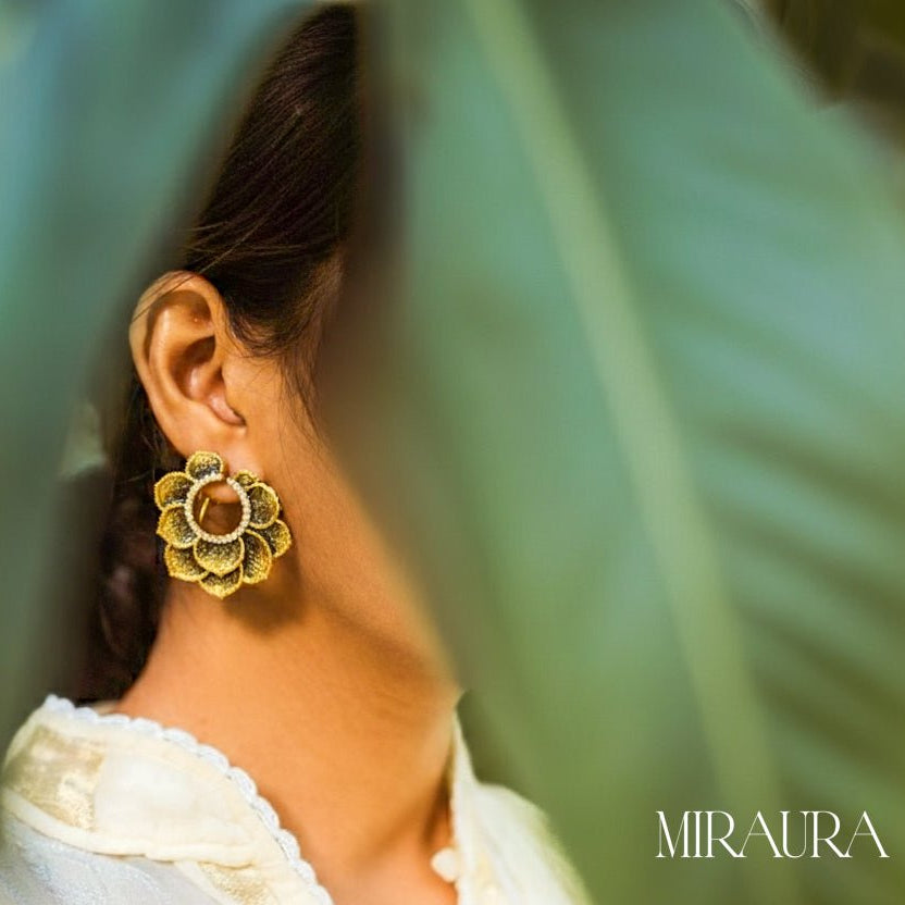 Textured Gold Floral Hoop Earrings - Miraura Jewels