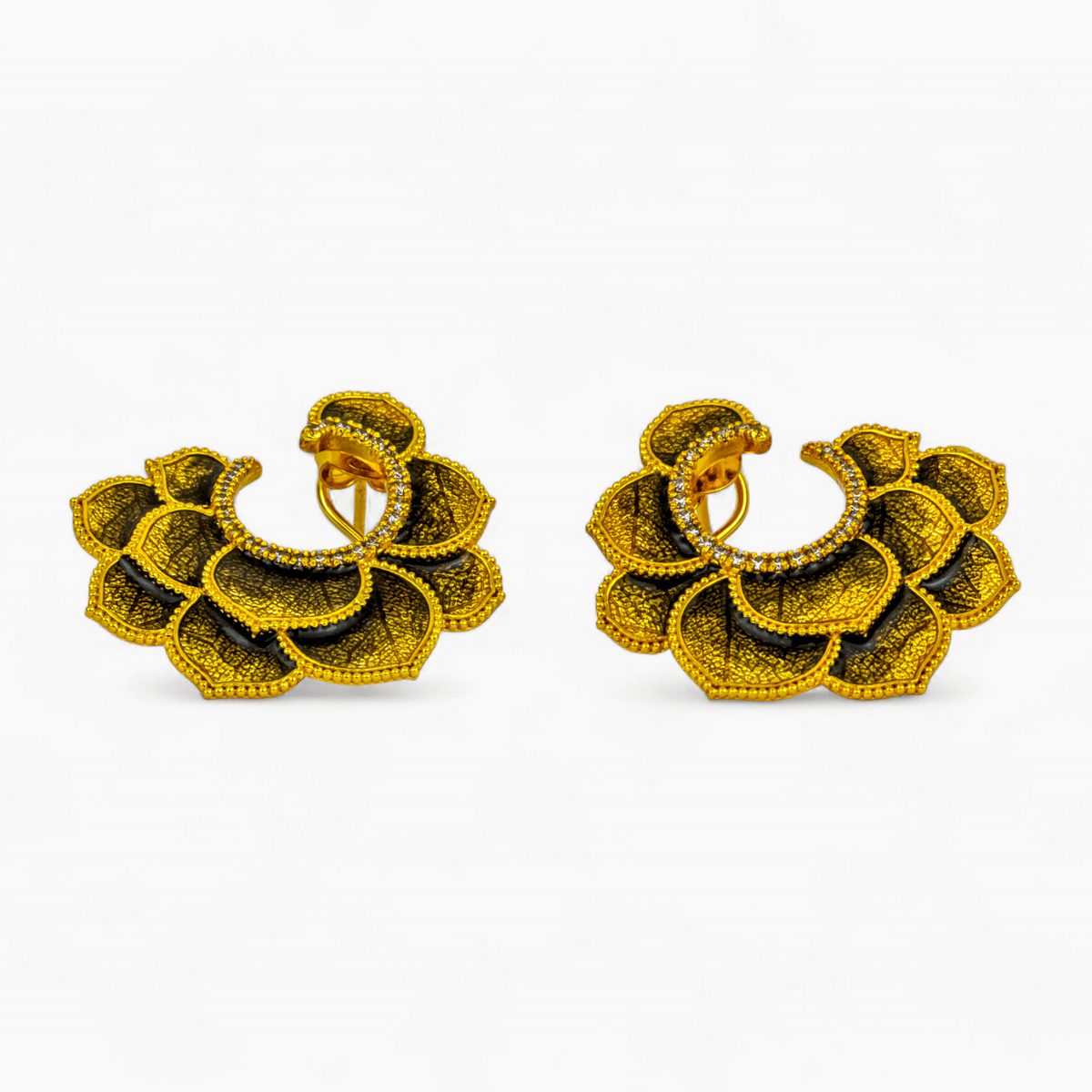 Textured Gold Floral Hoop Earrings - Miraura Jewels