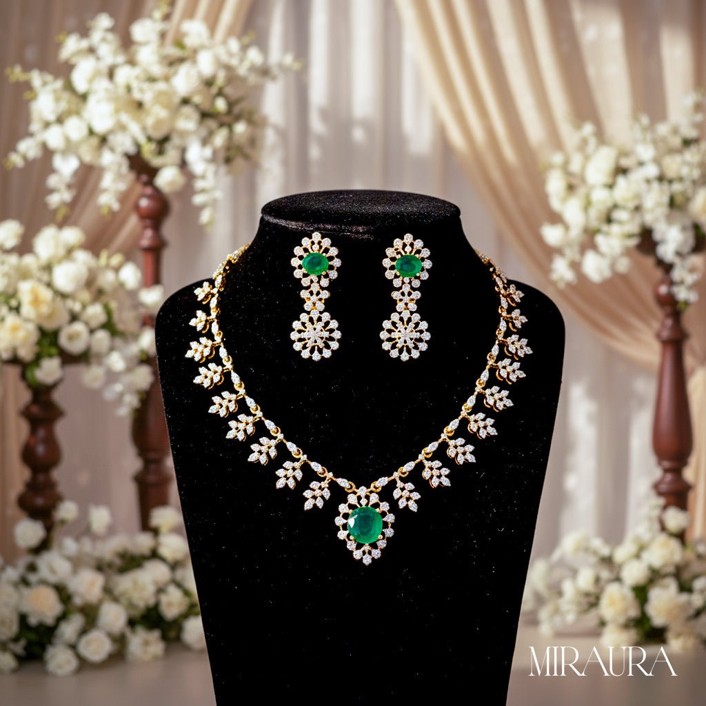 The Emerald Floral CZ Statement Set | 925 Silver | Bridal & Party Wear - Miraura Jewels