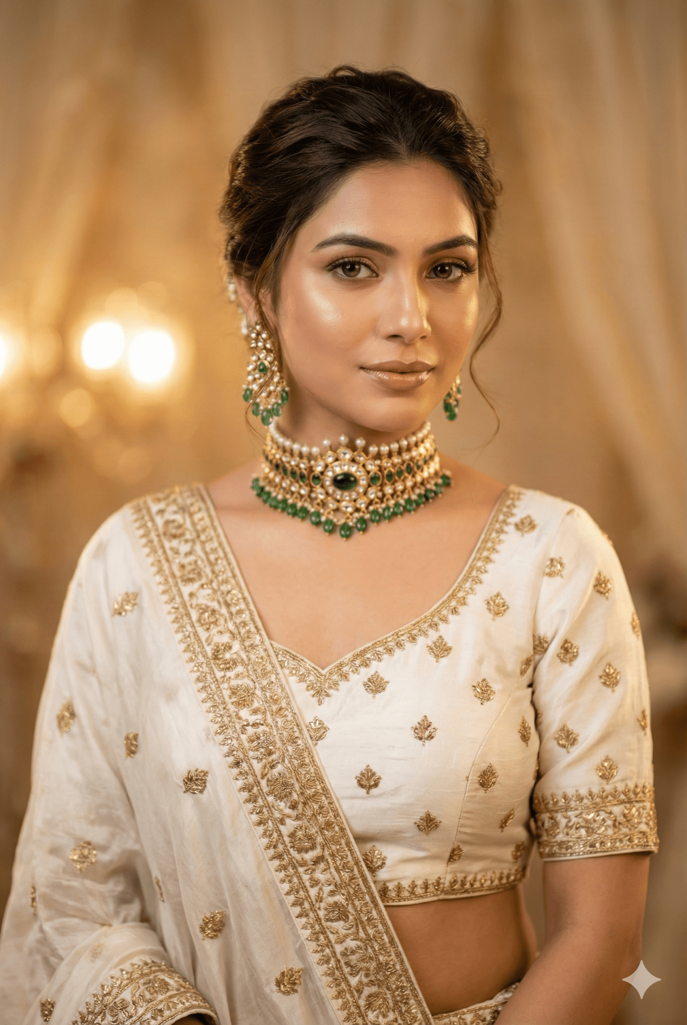 The Rajwada Heritage Choker – Gold Plated Silver Kundan with Green Stones. - Miraura Jewels