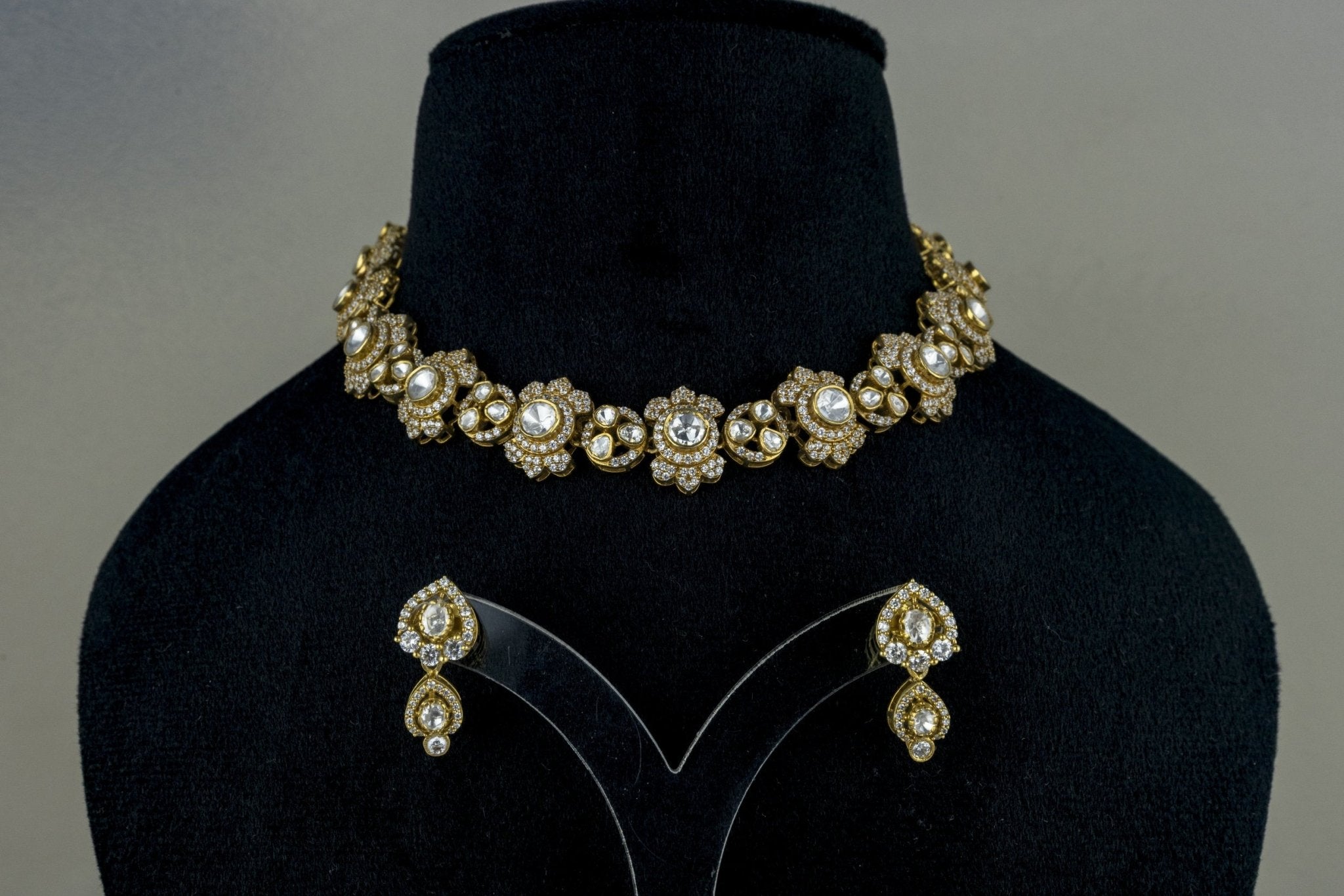 Traditional Gold Plated White Polki Stone Necklace Set - Miraura Jewels