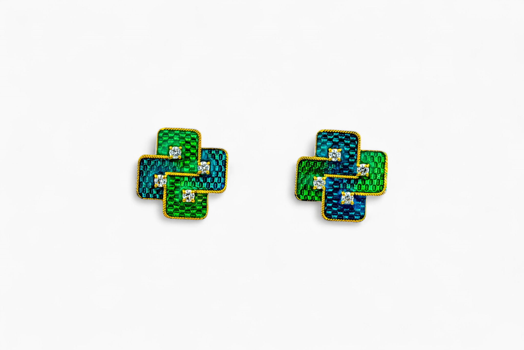 Two - Tone Enamel Weave Stud Earrings - Miraura Jewels