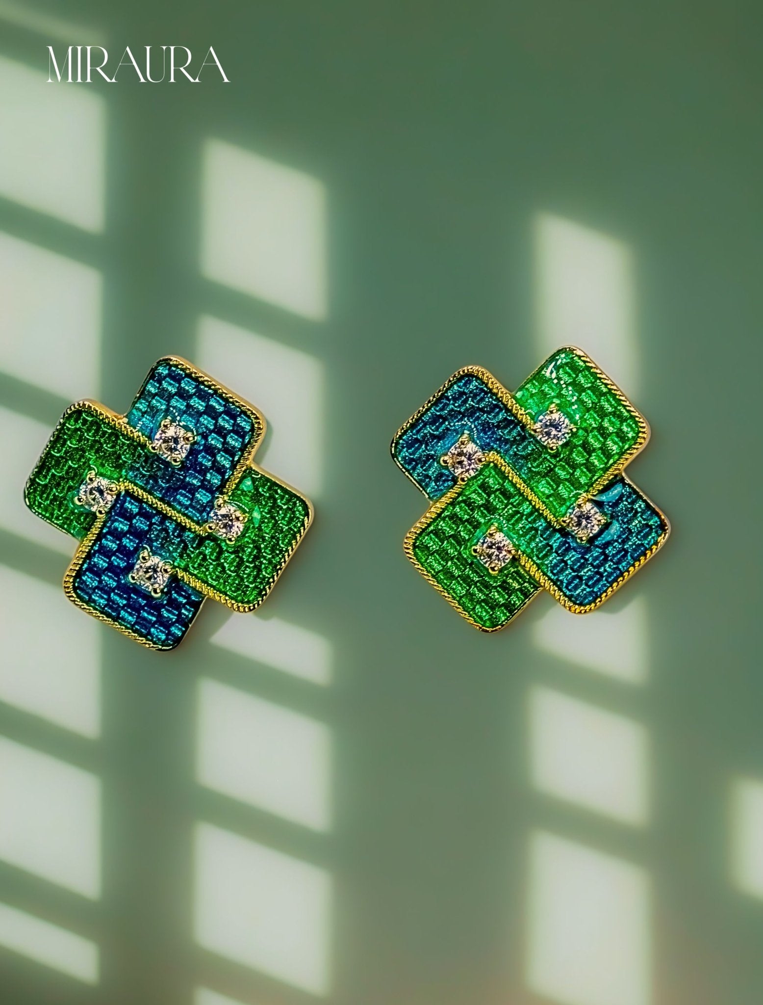 Two - Tone Enamel Weave Stud Earrings - Miraura Jewels
