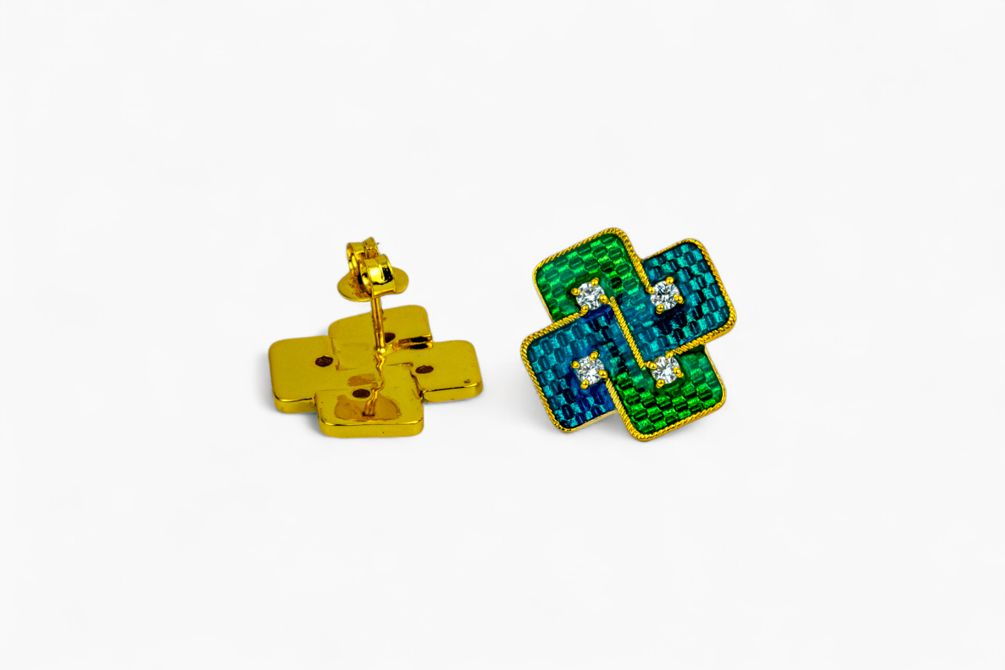 Two - Tone Enamel Weave Stud Earrings - Miraura Jewels