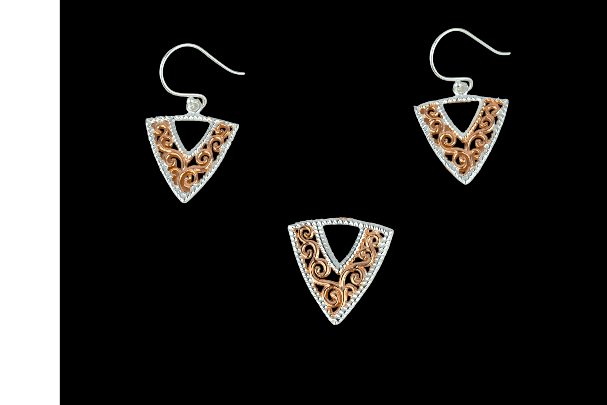 Two - Tone Filigree Triangle Pendant Set - Miraura Jewels