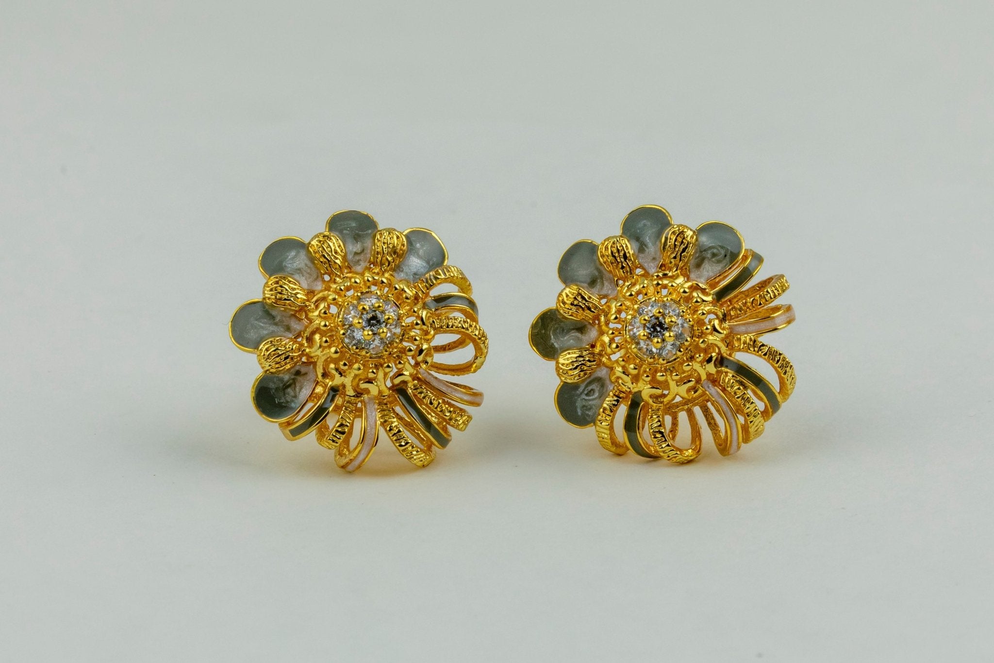 Two - Tone Textured Flower Earrings - Miraura Jewels