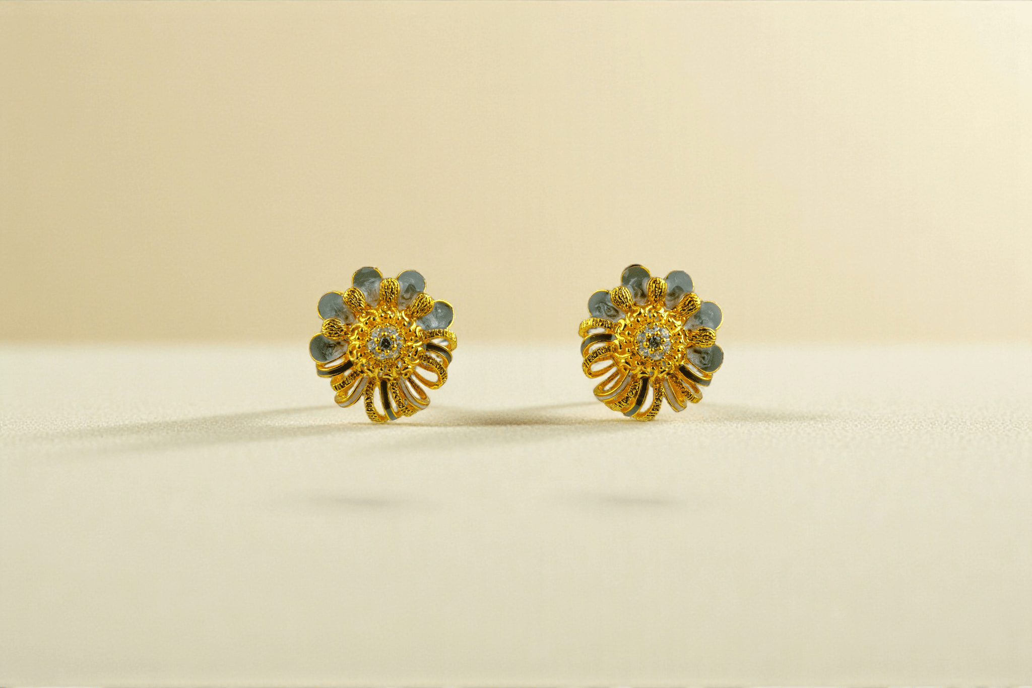 Two - Tone Textured Flower Earrings - Miraura Jewels