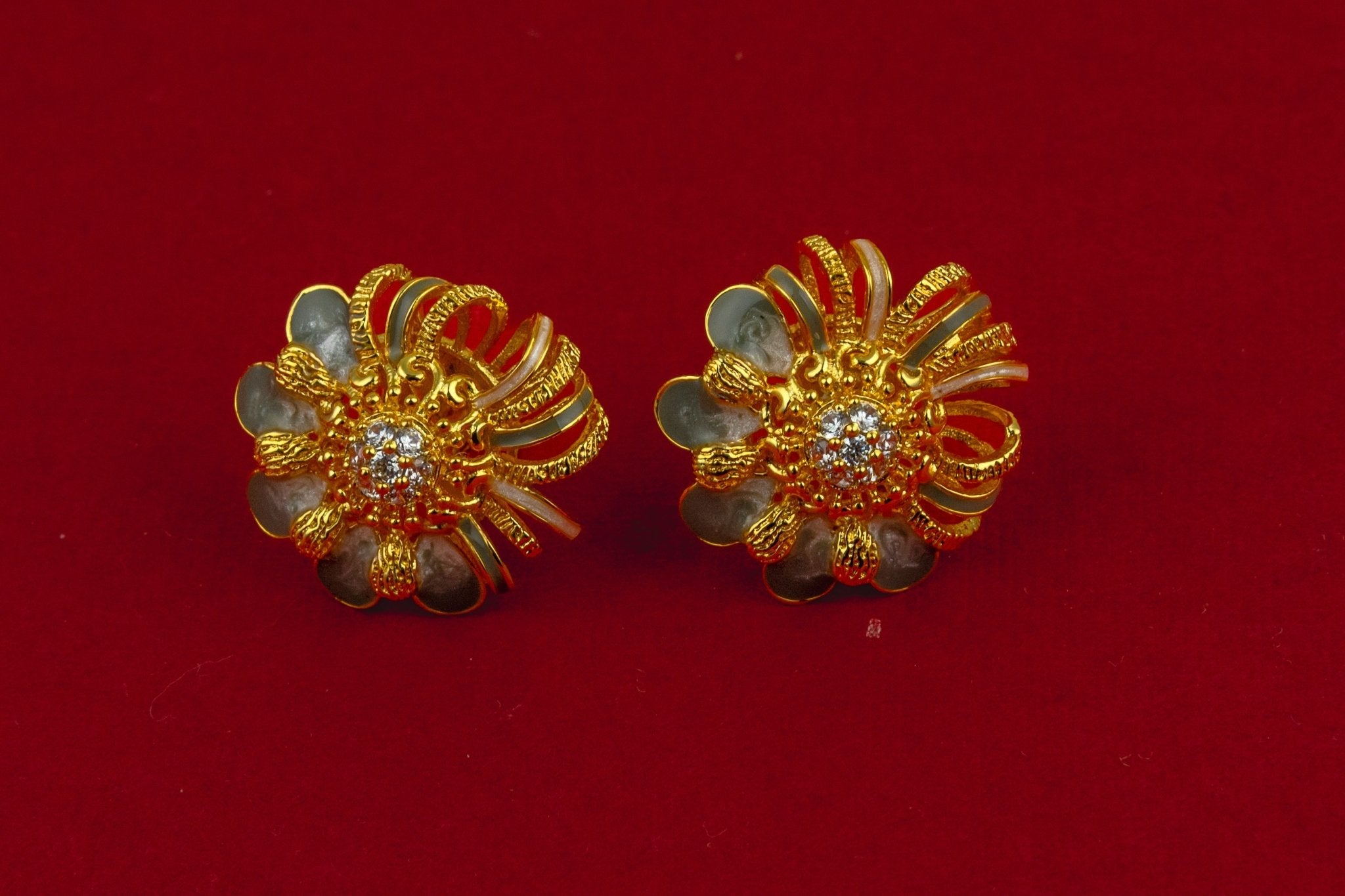 Two - Tone Textured Flower Earrings - Miraura Jewels