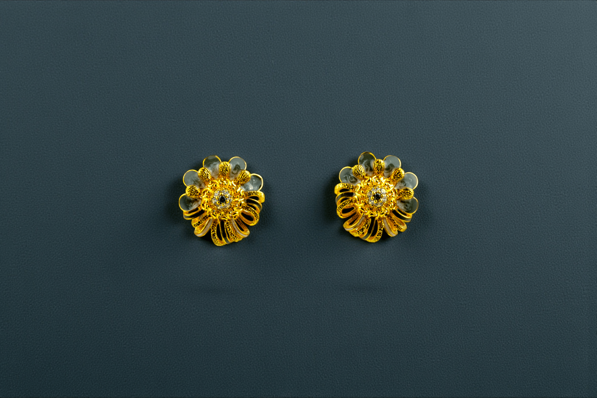 Two - Tone Textured Flower Earrings - Miraura Jewels