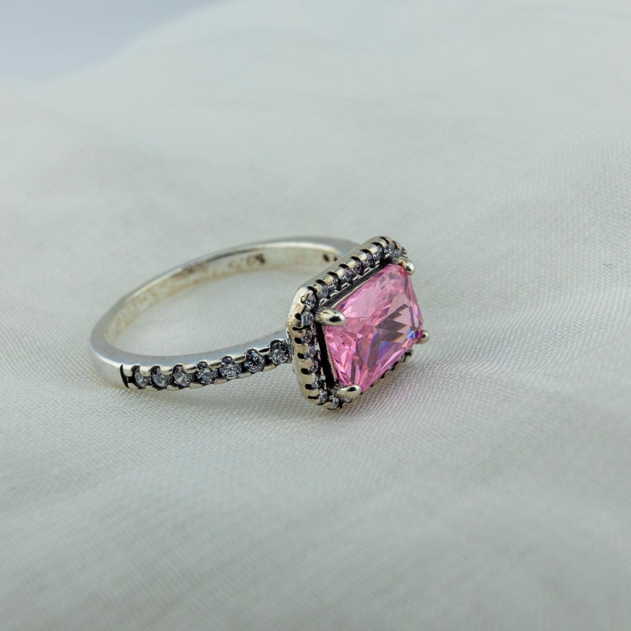 Vibrant Pink Gemstone Ring with Dark Halo - Miraura Jewels