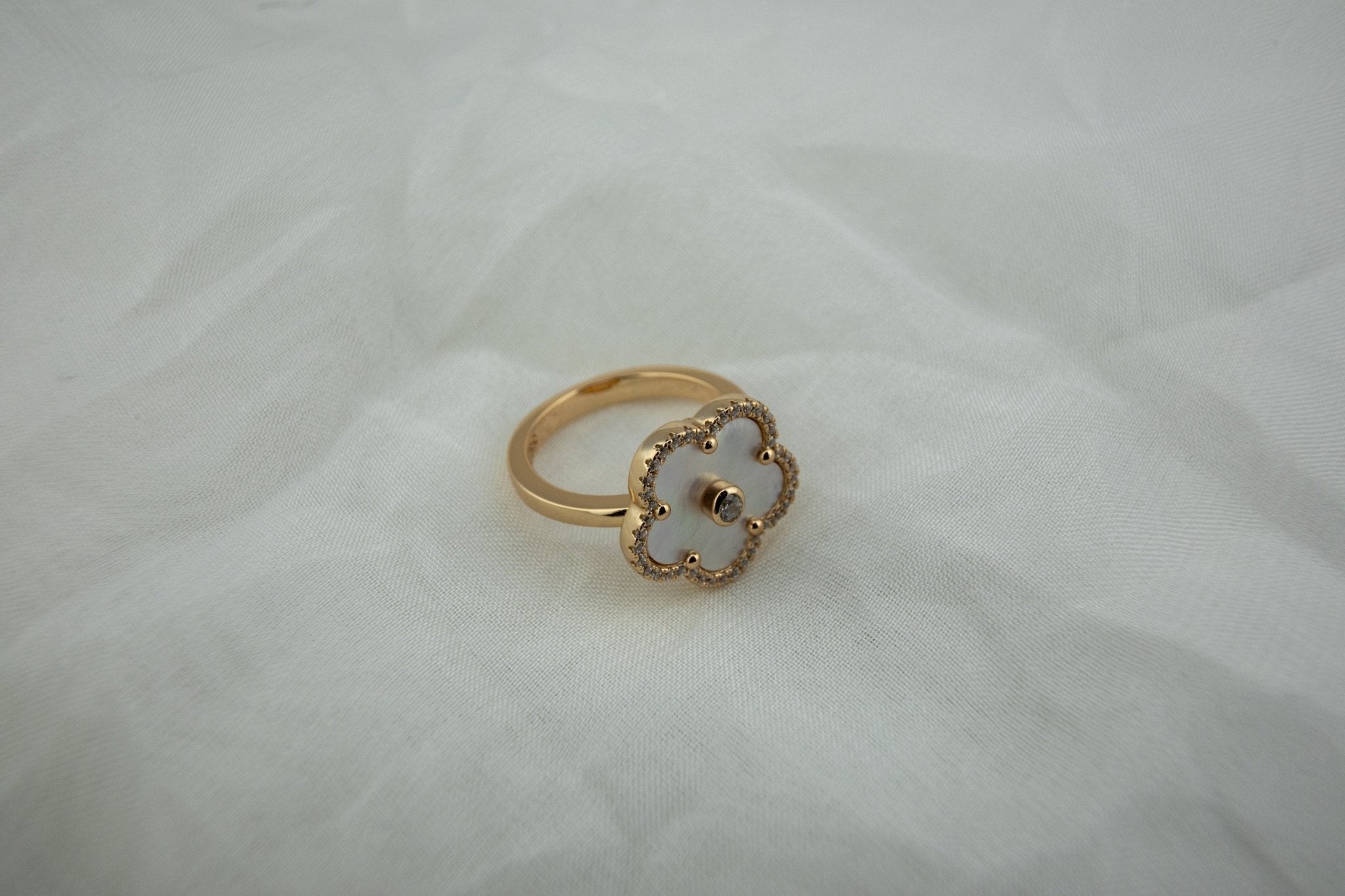 White Enamel Clover Ring - Miraura Jewels