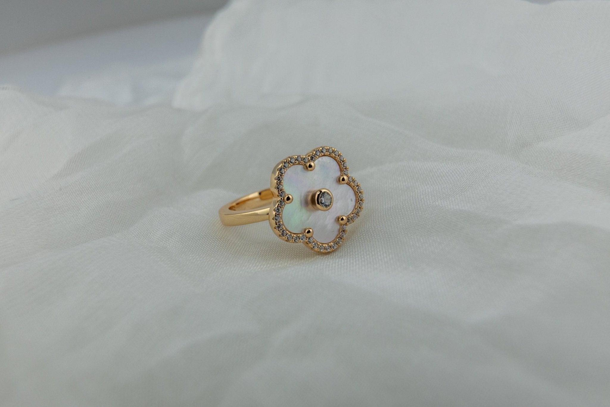 White Enamel Clover Ring - Miraura Jewels