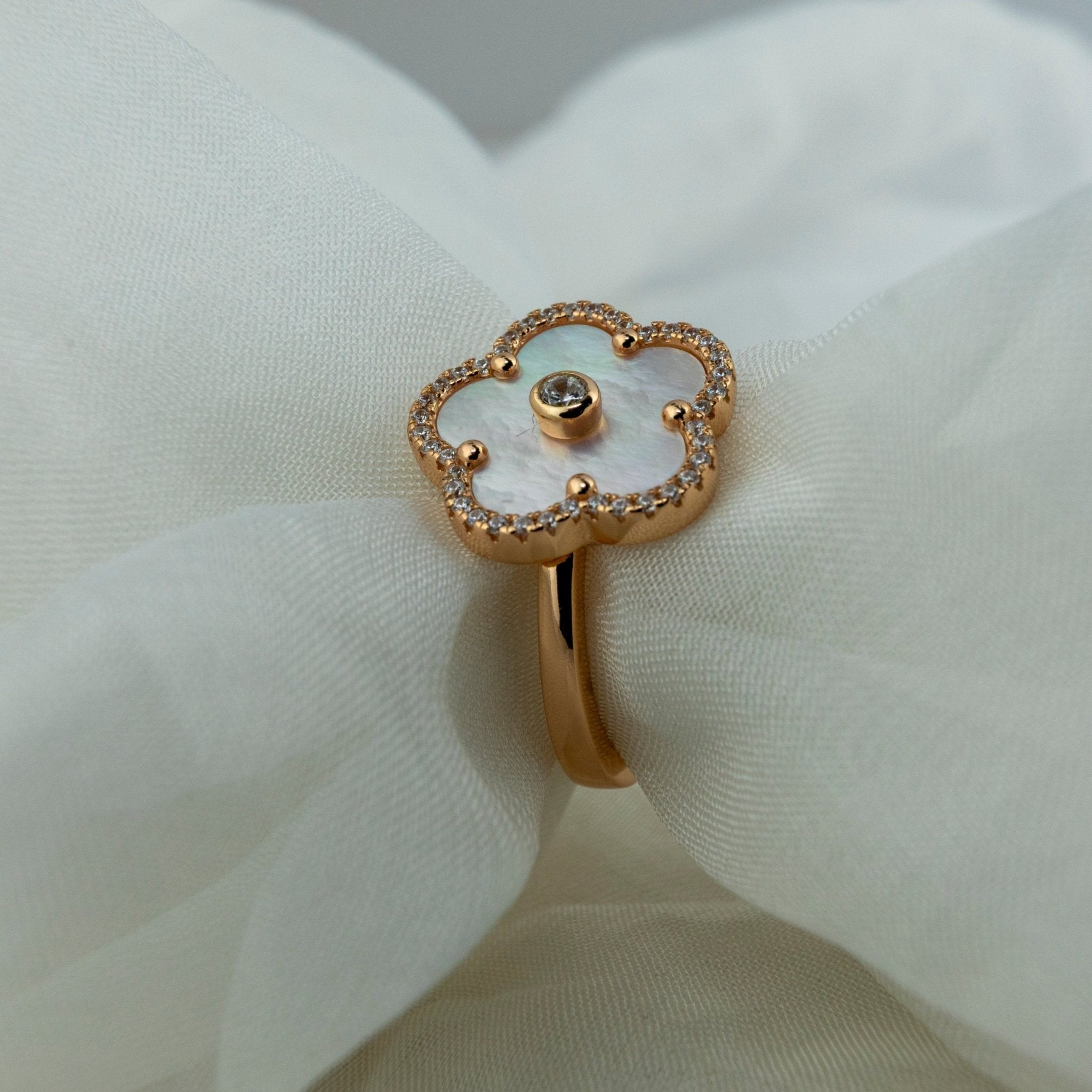 White Enamel Clover Ring - Miraura Jewels