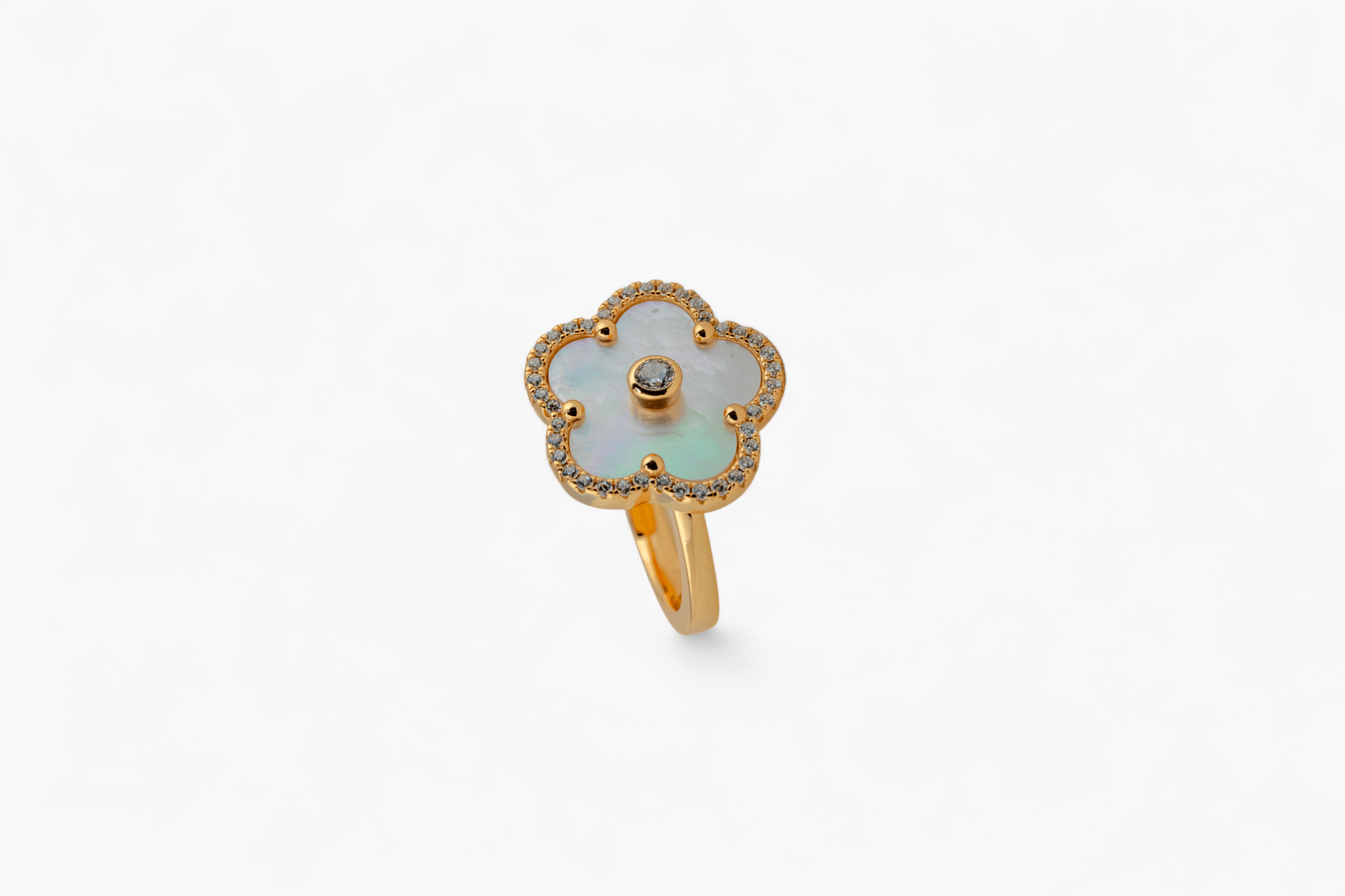 White Enamel Clover Ring - Miraura Jewels